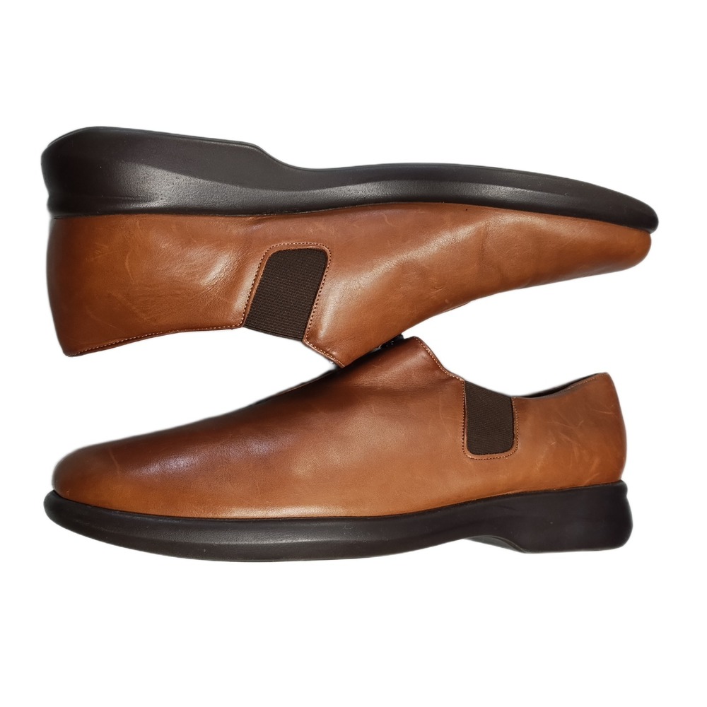 Munro American Casual Loafers Mens US 12 Brown Leather Shock Absorbing Front Zip